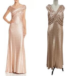 Tadashi Shoji‎ Off-the-Shoulder Sequined Gown Champagne Rose Gold Size XL